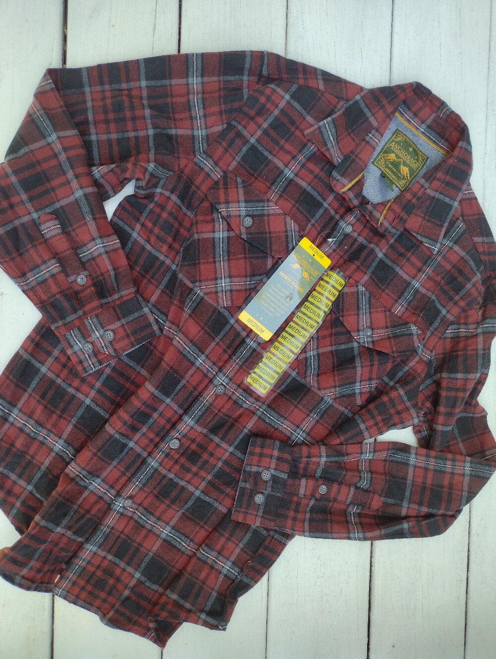 Anchorage Biking Red Mens Plaid Button Down Shirt Medium